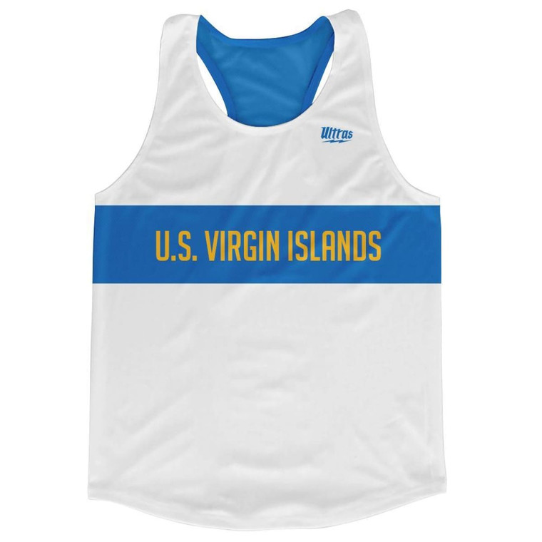 U.S. Virgin Islands Country Finish Line Running Tank Top Racerback Track and Cross Country Singlet Jersey Made In USA - White Blue