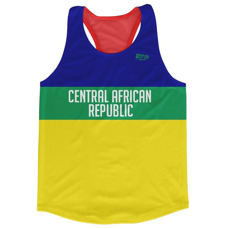 Central African Republic Country Finish Line Running Tank Top Racerback Track and Cross Country Singlet Jersey Made in USA - Blue Yellow Green