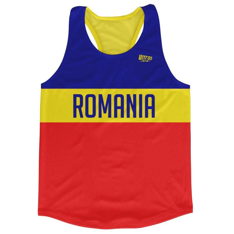 Romania Country Finish Line Running Tank Top Racerback Track and Cross Country Singlet Jersey Made in USA - Blue Red Yellow