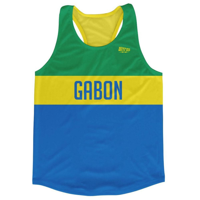 Gabon Country Finish Line Running Tank Top Racerback Track and Cross Country Singlet Jersey Made in USA - Green Blue Yellow