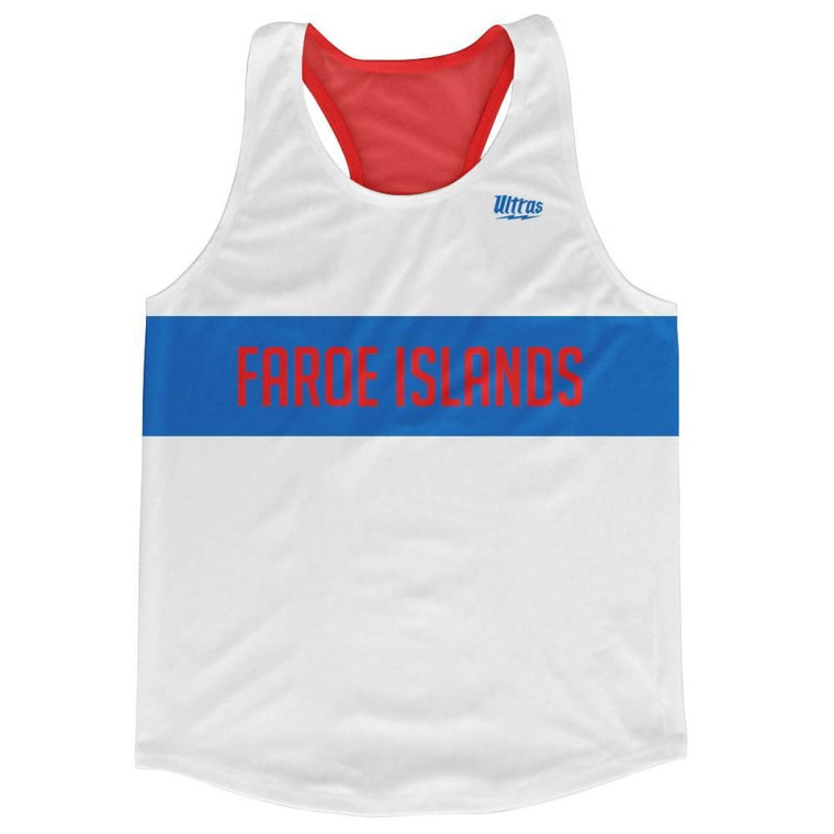 Faroe Islands Country Finish Line Running Tank Top Racerback Track and Cross Country Singlet Jersey Made in USA - Blue White