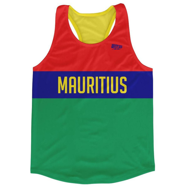 Mauritius Country Finish Line Running Tank Top Racerback Track and Cross Country Singlet Jersey Made in USA - Blue Green Red