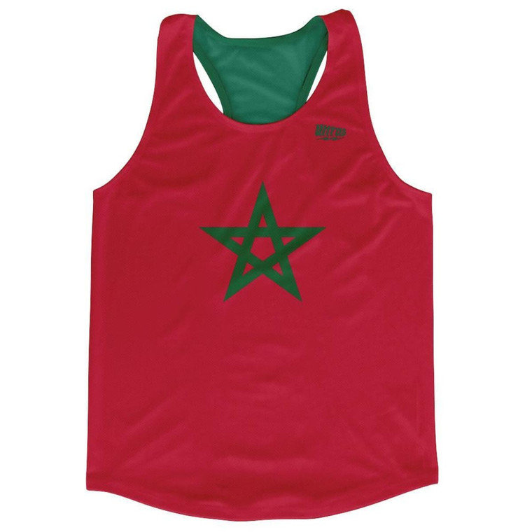 Morocco Country Flag Running Tank Top Racerback Track and Cross Country Singlet Jersey Made in USA - Red Green