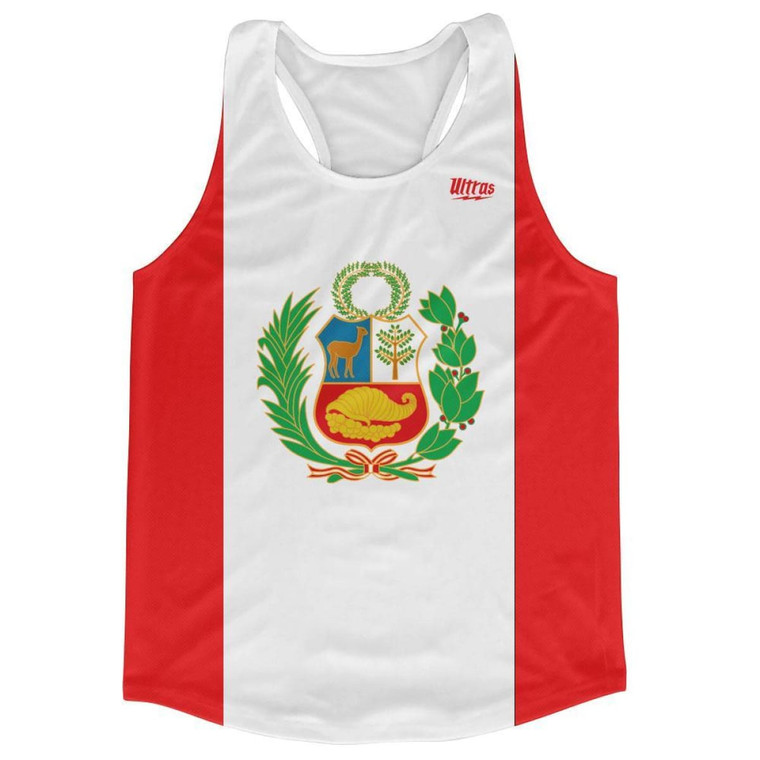 Peru Country Flag Running Tank Top Racerback Track and Cross Country Singlet Jersey Made in USA - Red White