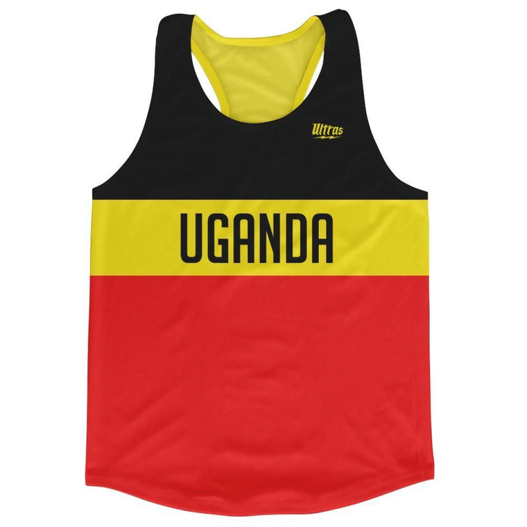 Uganda Country Finish Line Running Tank Top Racerback Track and Cross Country Singlet Jersey Made in USA - Black Yellow Red