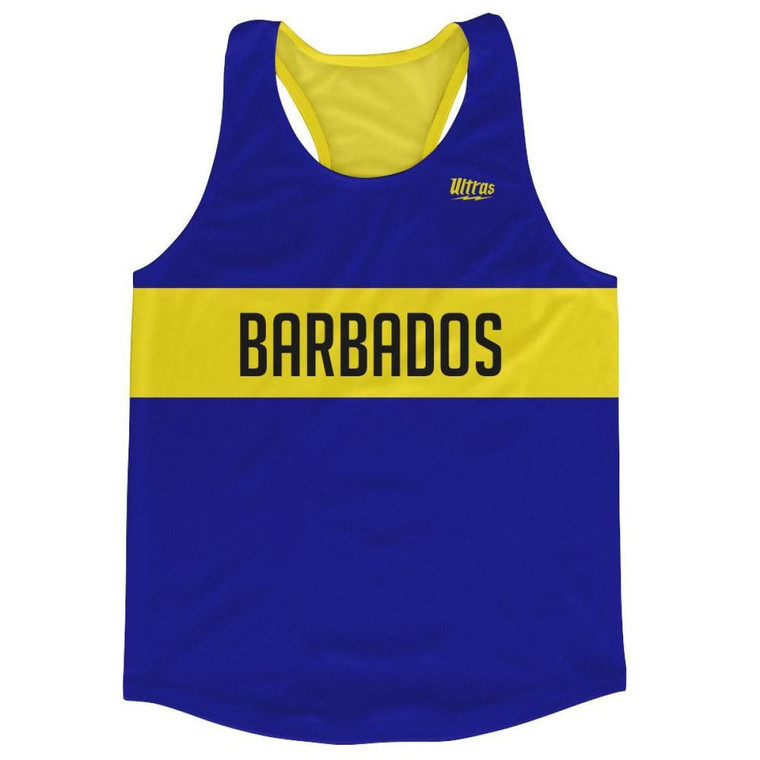 Barbados Country Finish Line Running Tank Top Racerback Track and Cross Country Singlet Jersey Made in USA - Blue Yellow