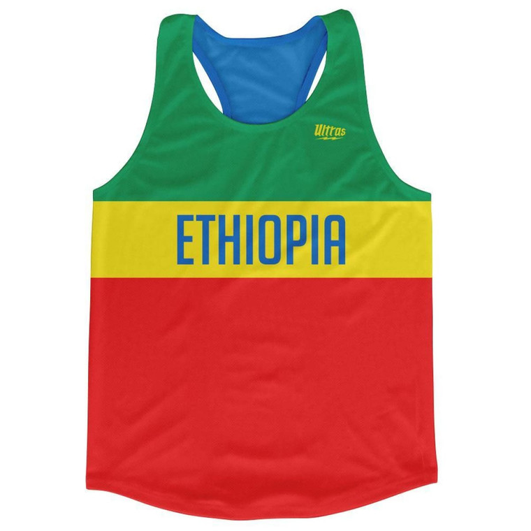 Ethiopia Country Finish Line Running Tank Top Racerback Track and Cross Country Singlet Jersey Made in USA - Green Red Yellow