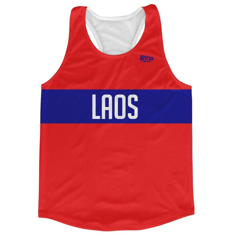 Laos Country Finish Line Running Tank Top Racerback Track and Cross Country Singlet Jersey Made in USA - Red Blue