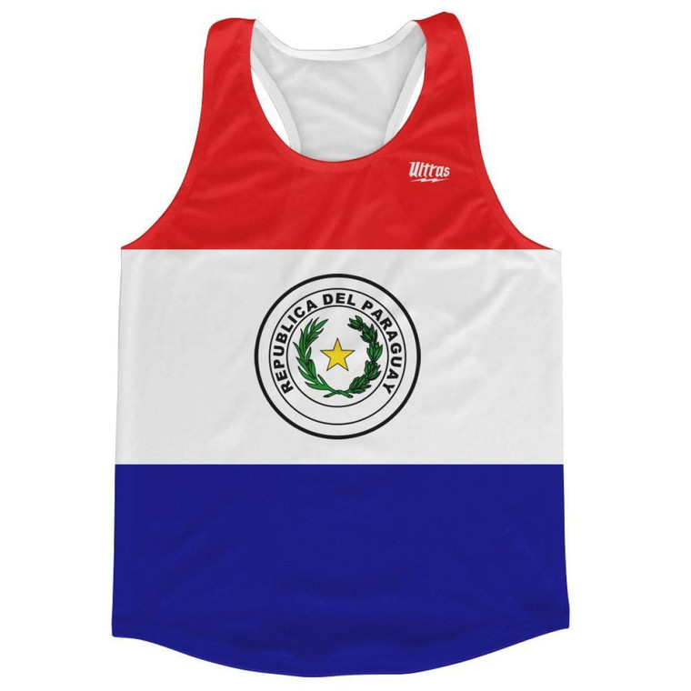 Paraguay Country Flag Running Tank Top Racerback Track and Cross Country Singlet Jersey Made in USA - Blue Red White