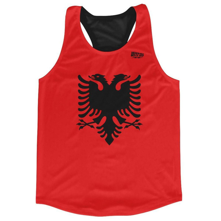 Albania Country Flag Running Tank Top Racerback Track and Cross Country Singlet Jersey Made in USA - Black Red