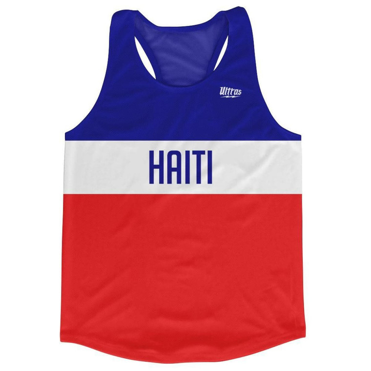 Haiti Country Finish Line Running Tank Top Racerback Track and Cross Country Singlet Jersey Made in USA - Red White Blue