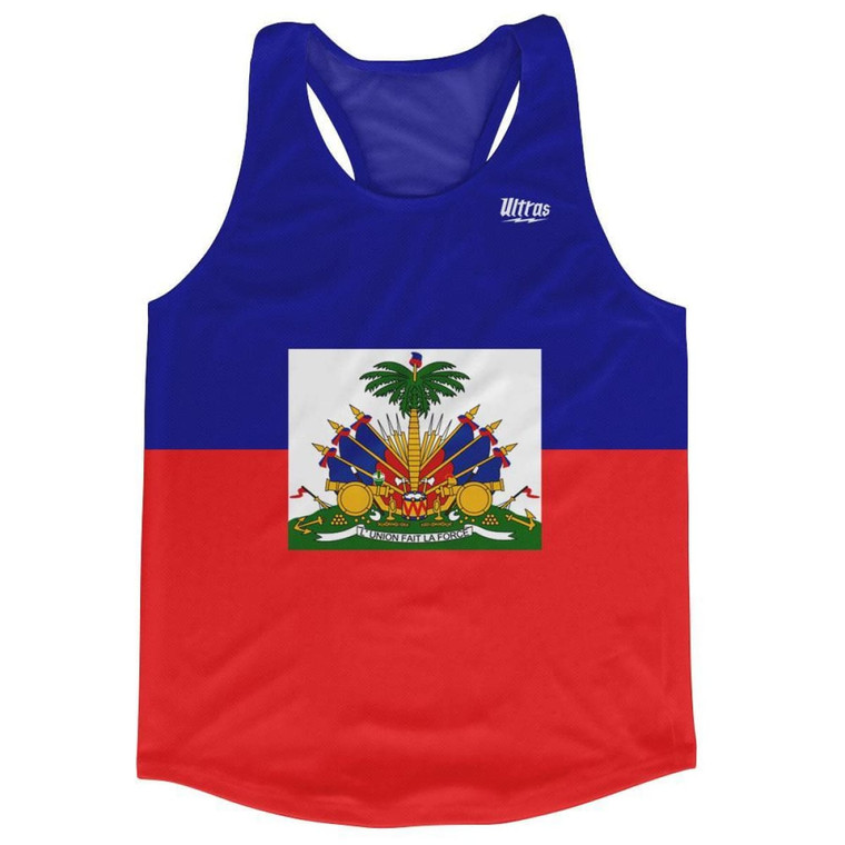 Haiti Country Flag Running Tank Top Racerback Track and Cross Country Singlet Jersey Made in USA - Red White Blue