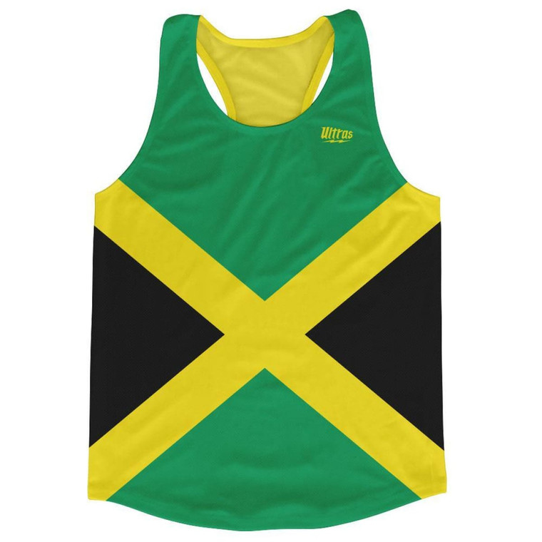 Jamaica Country Flag Running Tank Top Racerback Track and Cross Country Singlet Jersey Made in USA - Green Black