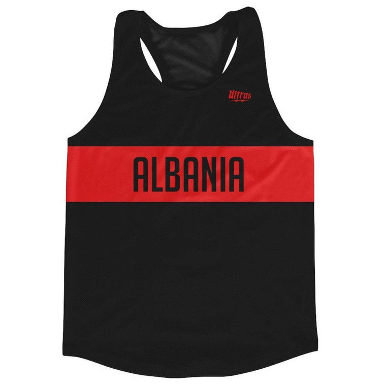 Albania Country Finish Line Running Tank Top Racerback Track and Cross Country Singlet Jersey Made in USA - Black Red