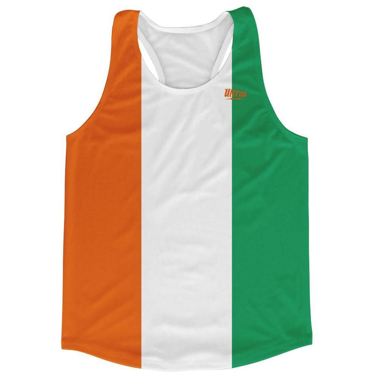 Ivory Coast Country Flag Running Tank Top Racerback Track and Cross Country Singlet Jersey Made in USA - Green White Orange