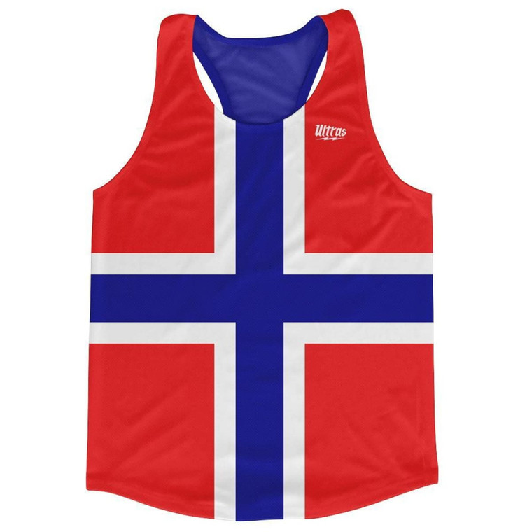 Norway Country Flag Running Tank Top Racerback Track and Cross Country Singlet Jersey Made in USA - Blue Red