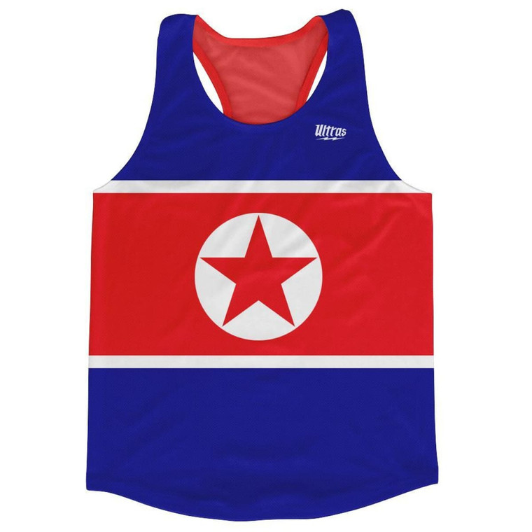 North Korea Country Flag Running Tank Top Racerback Track and Cross Country Singlet Jersey Made in USA - Blue Red