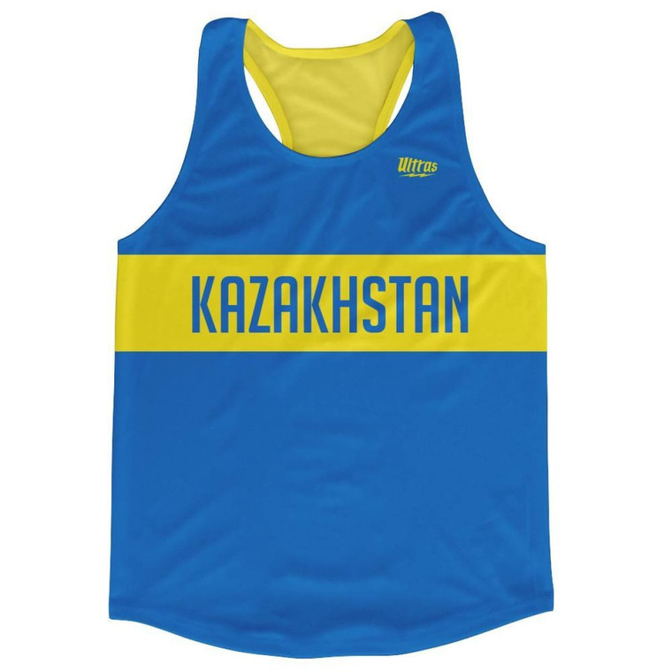 Kazakhstan Country Finish Line Running Tank Top Racerback Track and Cross Country Singlet Jersey Made in USA - Blue Yellow