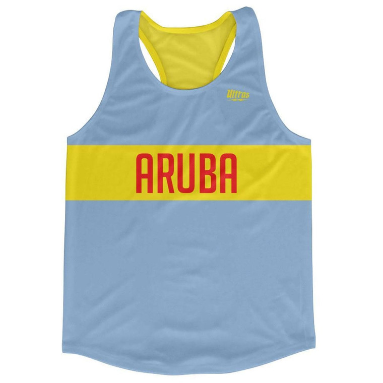 Aruba Country Finish Line Running Tank Top Racerback Track and Cross Country Singlet Jersey Made in USA - Light Blue Yellow