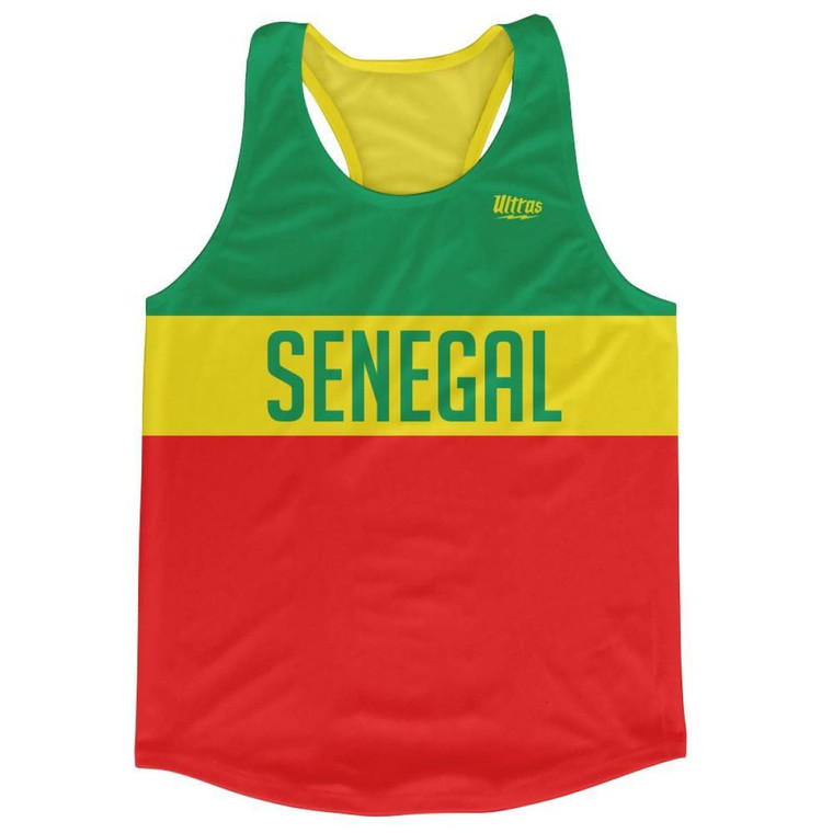 Senegal Country Finish Line Running Tank Top Racerback Track and Cross Country Singlet Jersey Made in USA - Red Yellow Green