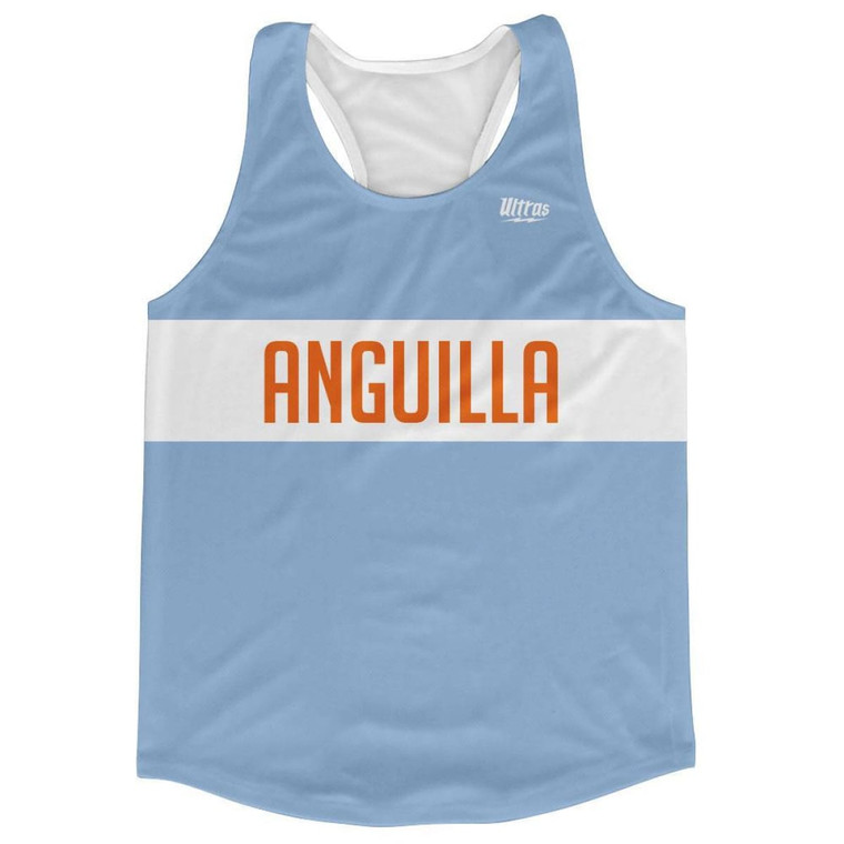 Anguilla Country Finish Line Running Tank Top Racerback Track and Cross Country Singlet Jersey Made in USA - Light Blue White