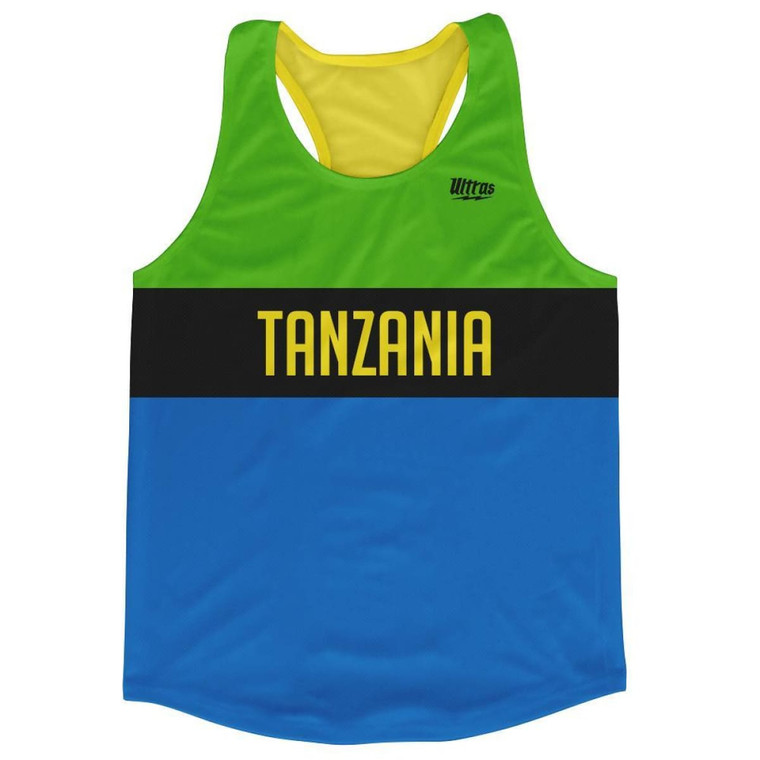 Tanzania Country Finish Line Running Tank Top Racerback Track and Cross Country Singlet Jersey Made in USA - Blue Green