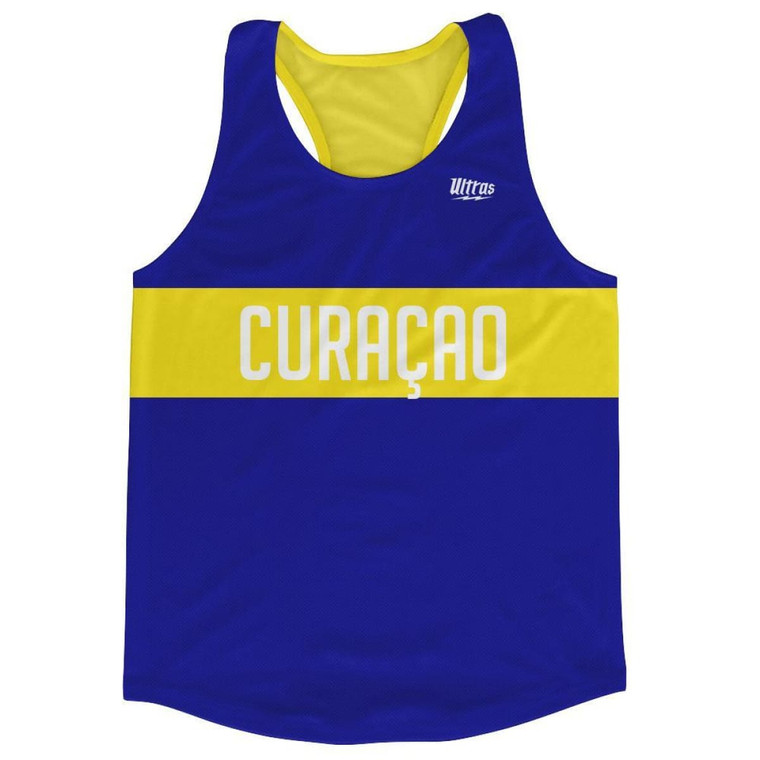 Curacao Country Finish Line Running Tank Top Racerback Track and Cross Country Singlet Jersey Made in USA - Blue Yellow