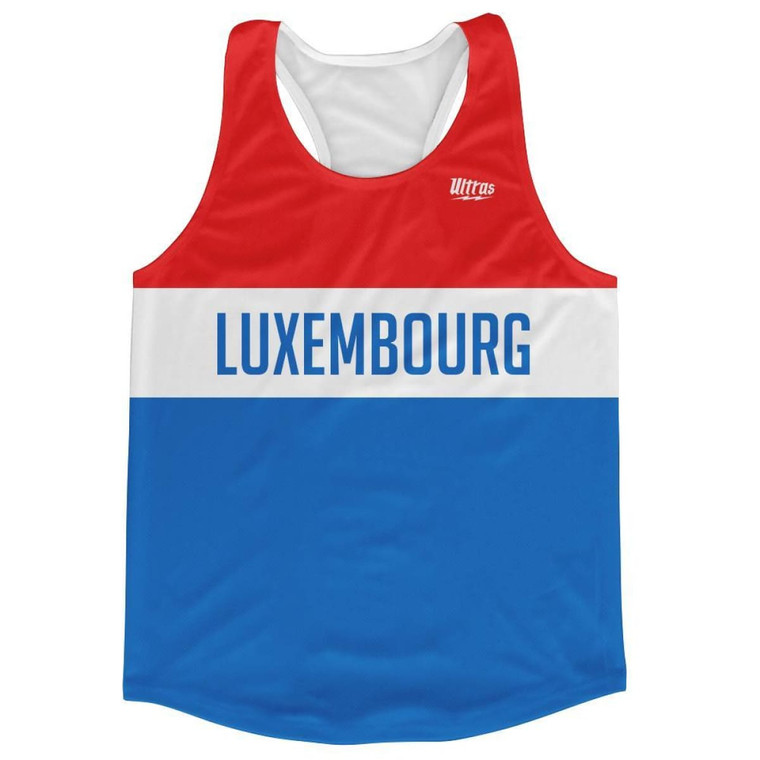 Luxembourg Country Finish Line Running Tank Top Racerback Track and Cross Country Singlet Jersey Made in USA - Blue White Red