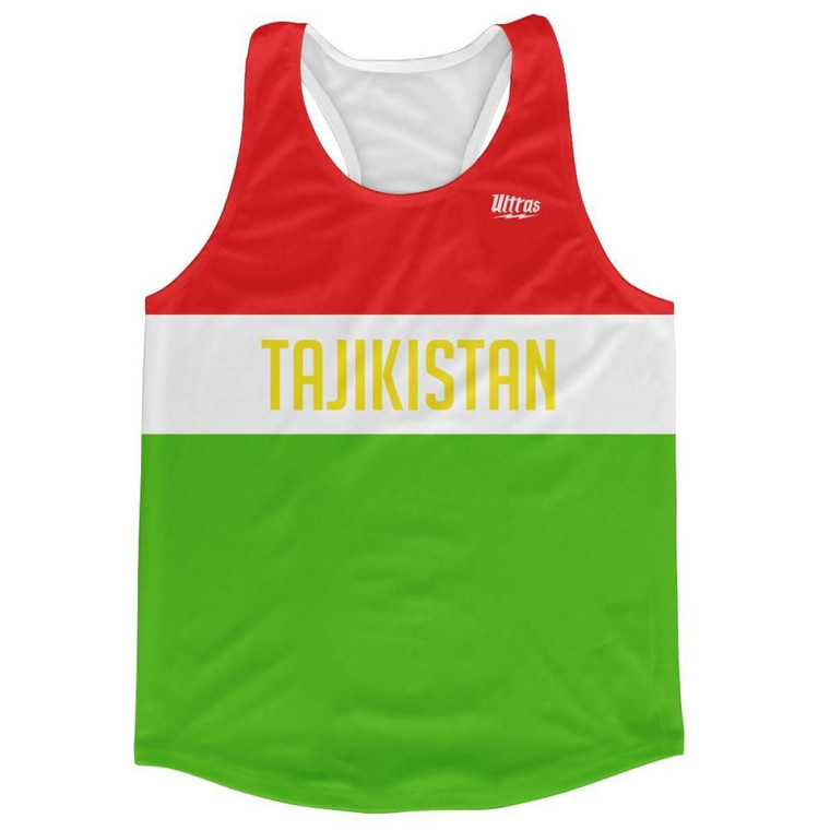 Tajikistan Country Finish Line Running Tank Top Racerback Track and Cross Country Singlet Jersey Made in USA - Red Green