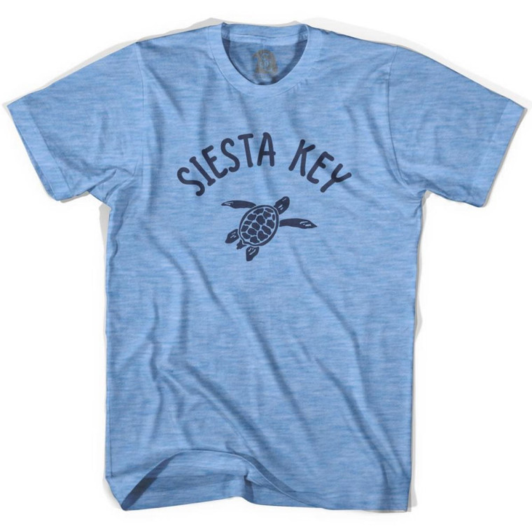 Siesta Key Beach Sea Turtle Adult Tri-Blend T-Shirt - Athletic Blue