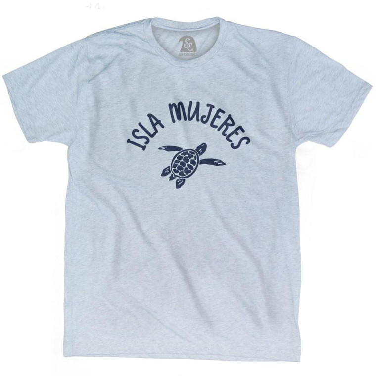 Isla Mujeres Beach Sea Turtle Adult Tri-Blend T-Shirt - Athletic White