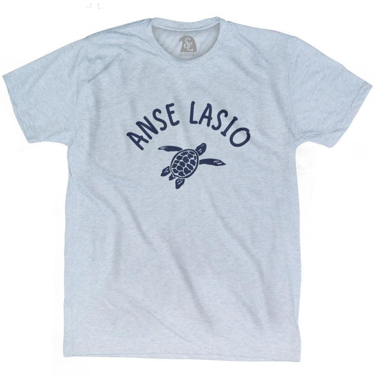 Anse Lasio Beach Sea Turtle Adult Tri-Blend T-Shirt - Athletic White