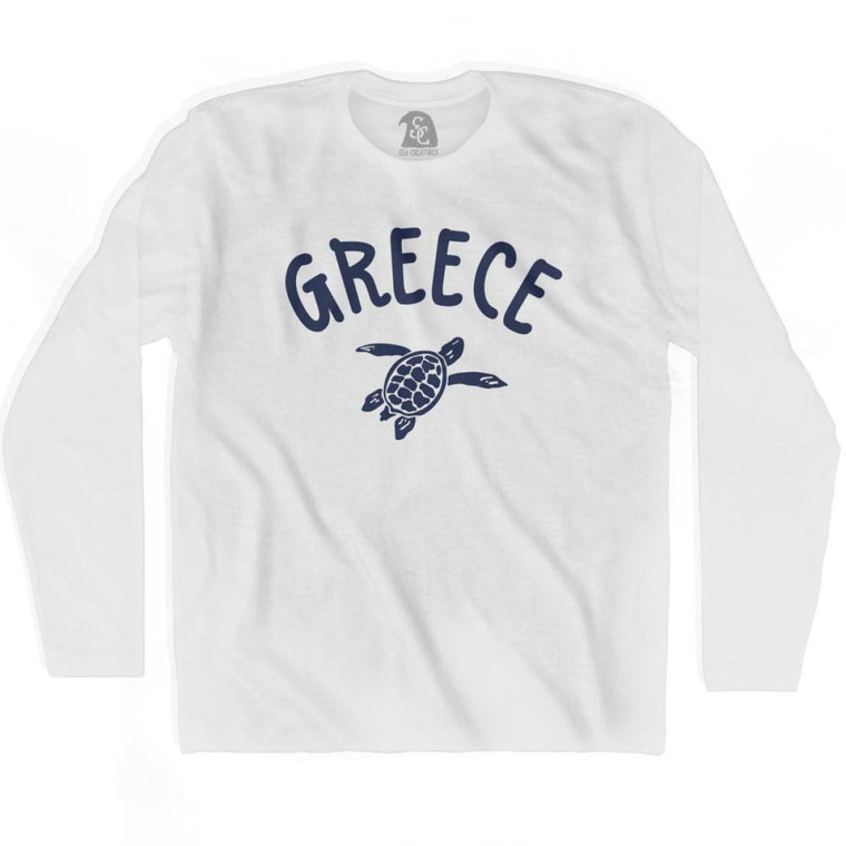 Greece Beach Sea Turtle Adult Cotton Long Sleeve T-shirt - White