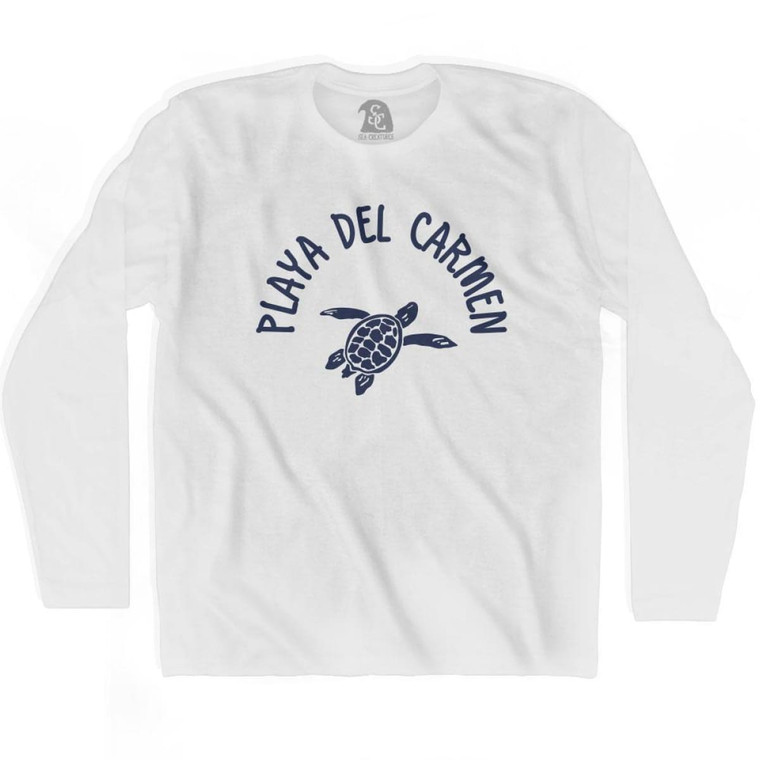 Playa del Carmen Beach Sea Turtle Adult Cotton Long Sleeve T-shirt - White