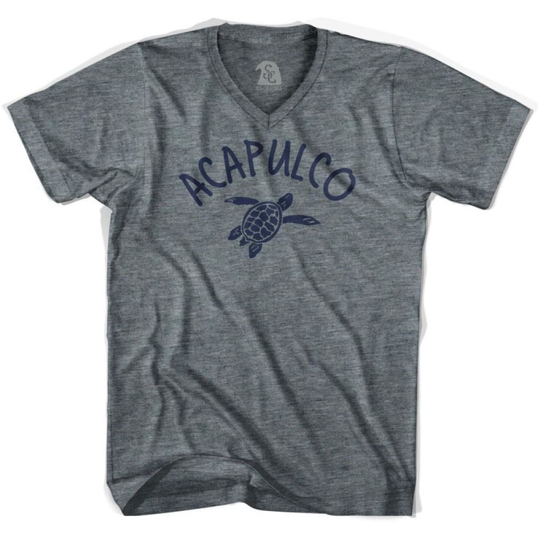 Acapulco Beach Sea Turtle Adult Tri-Blend V-neck Womens T-shirt - Athletic Grey
