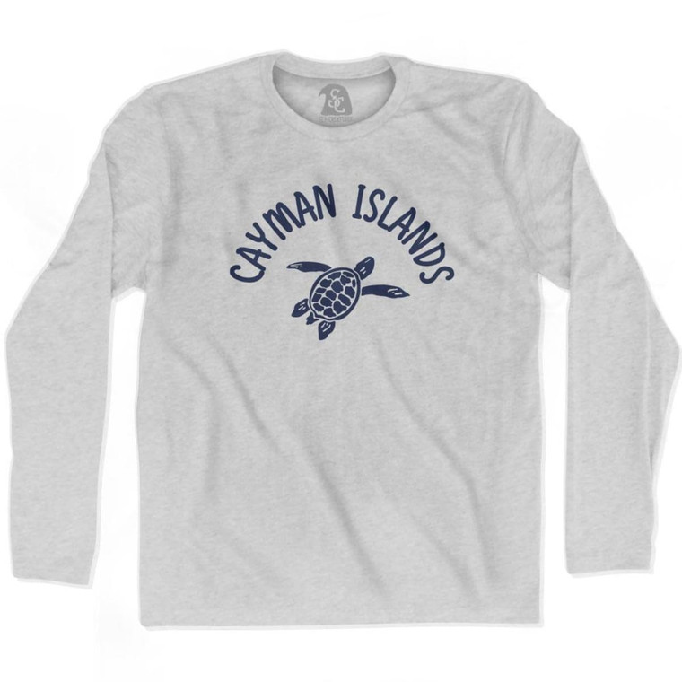 Cayman Islands Beach Sea Turtle Adult Cotton Long Sleeve T-Shirt - Grey Heather