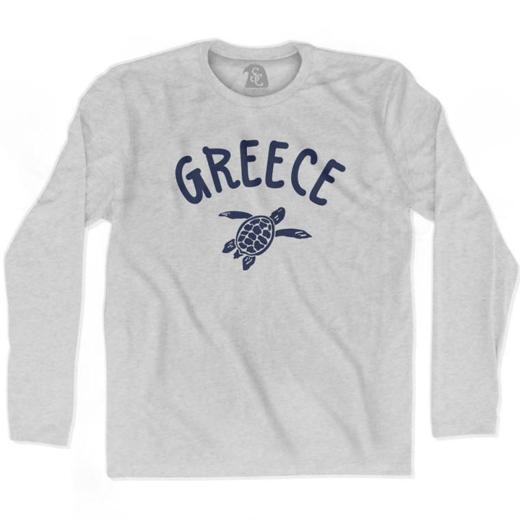 Greece Beach Sea Turtle Adult Cotton Long Sleeve T-Shirt - Grey Heather