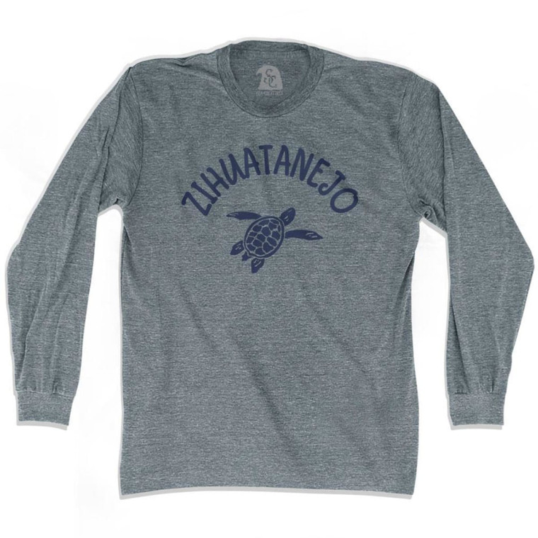 Zihuatanejo Beach Sea Turtle Adult Tri-Blend Long Sleeve T-shirt - Athletic Grey