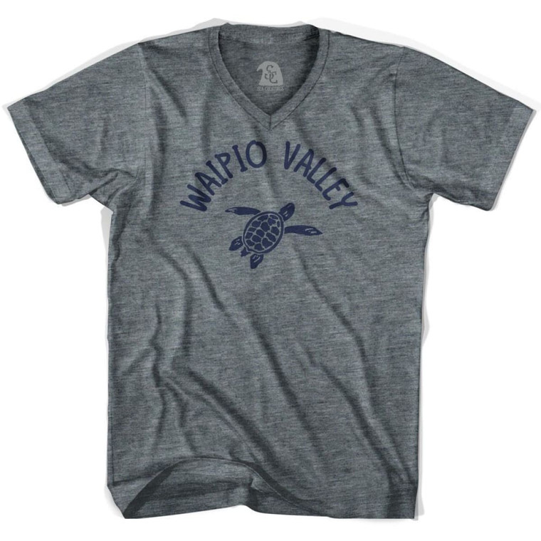Waipio Valley Beach Sea Turtle Adult Tri-Blend V-neck T-shirt - Athletic Grey