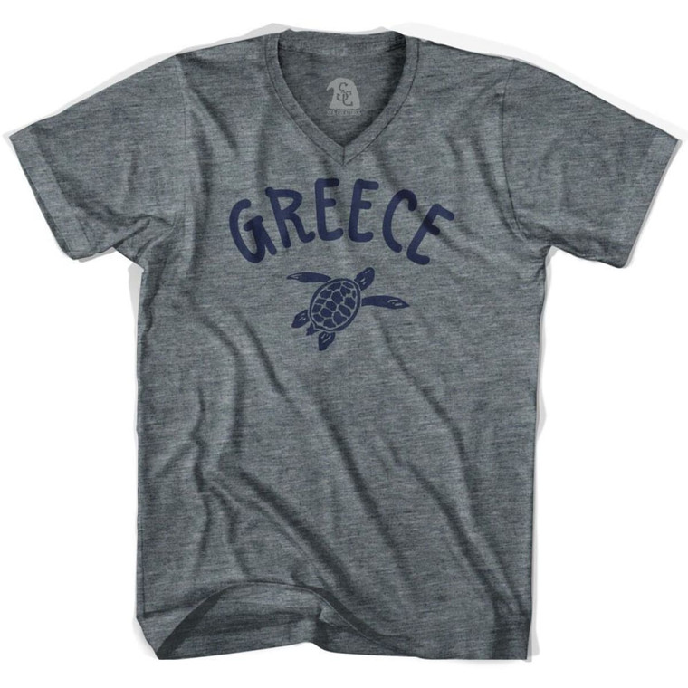 Greece Beach Sea Turtle Adult Tri-Blend V-neck T-shirt - Athletic Grey