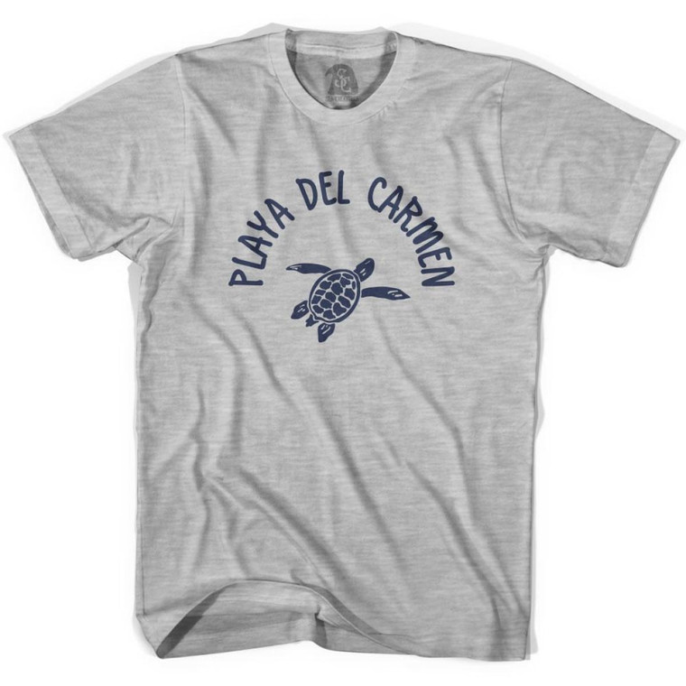 Playa del Carmen Beach Sea Turtle Adult Cotton T-Shirt - Grey Heather