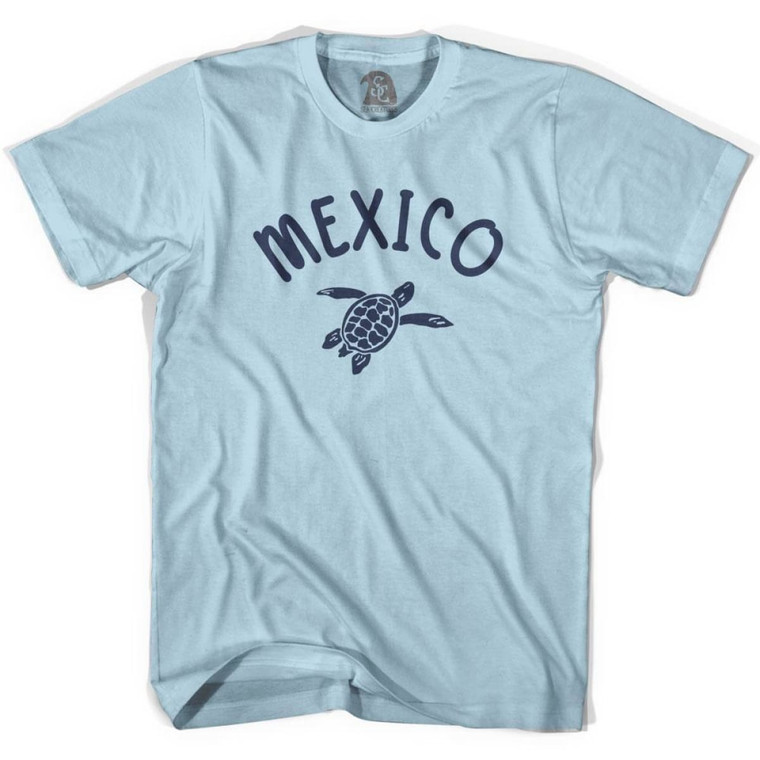 Mexico Beach Sea Turtle Adult Cotton T-Shirt - Light Blue
