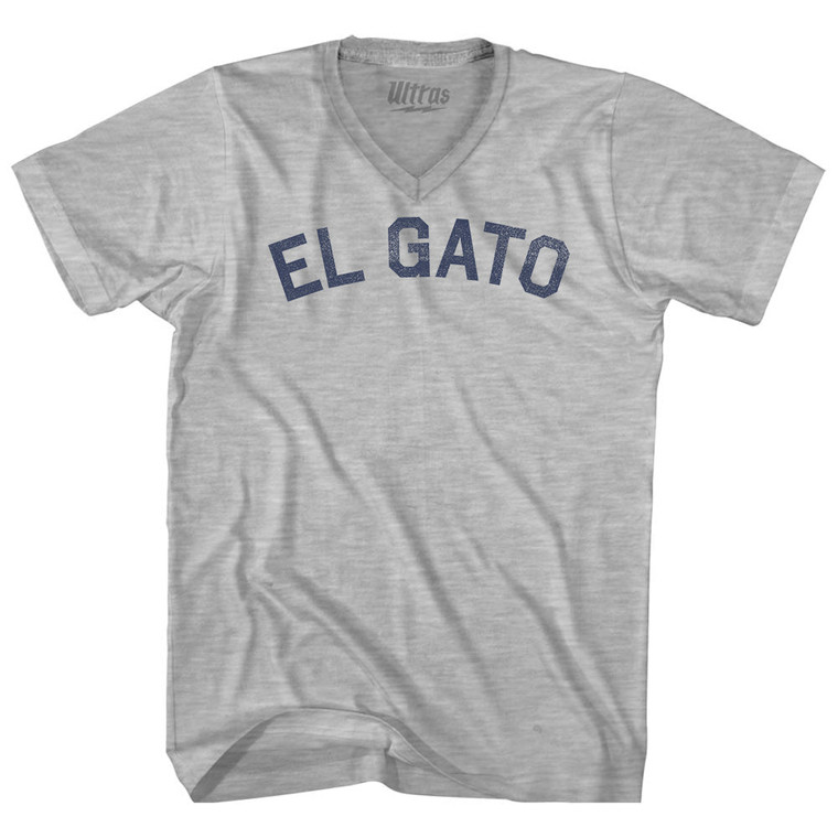 El Gato Adult Cotton V-neck T-shirt - Grey Heather