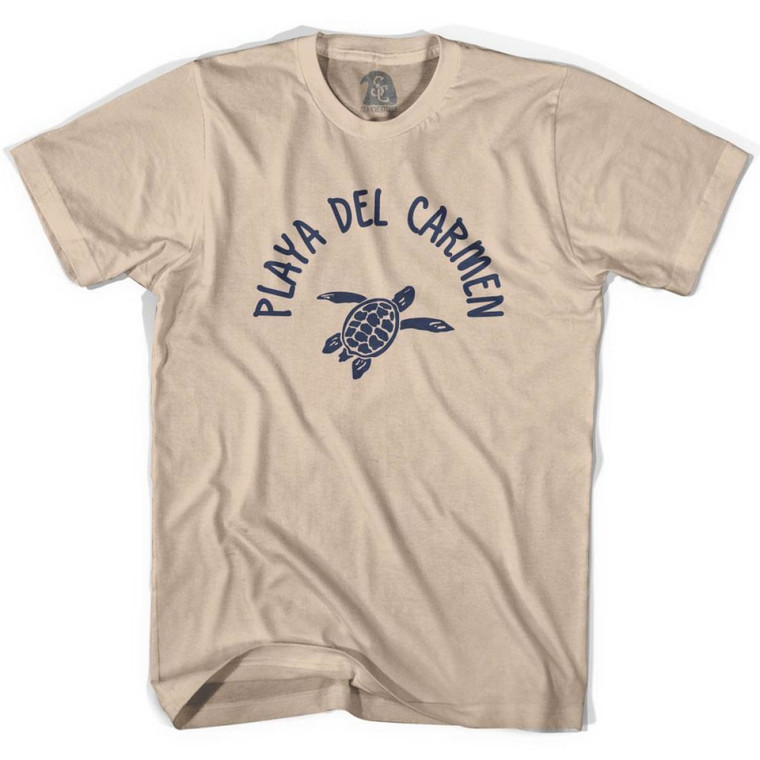 Playa del Carmen Beach Sea Turtle Adult Cotton T-Shirt - Creme
