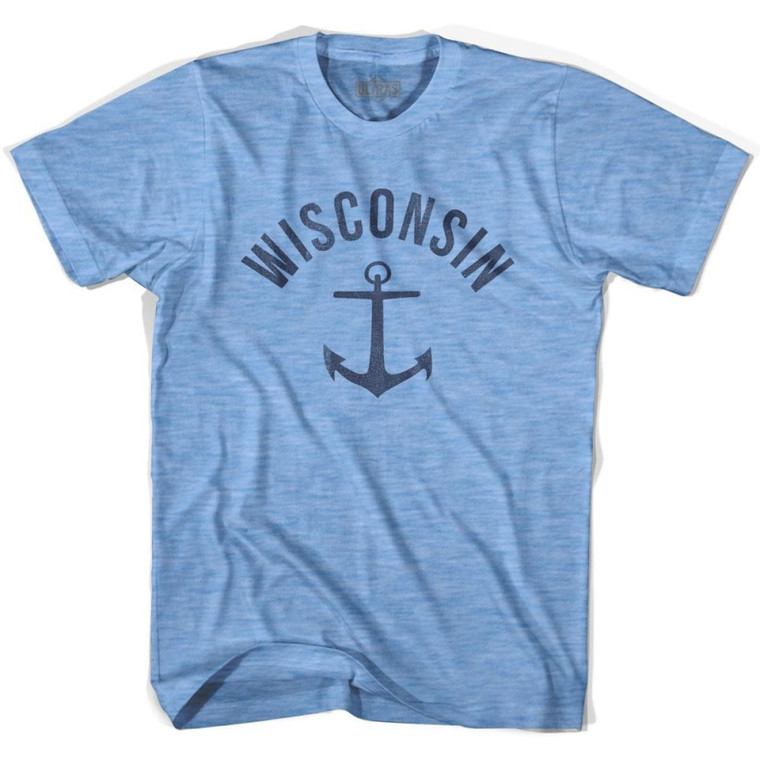 Wisconsin State Anchor Home Tri-Blend Adult T-Shirt - Athletic Blue