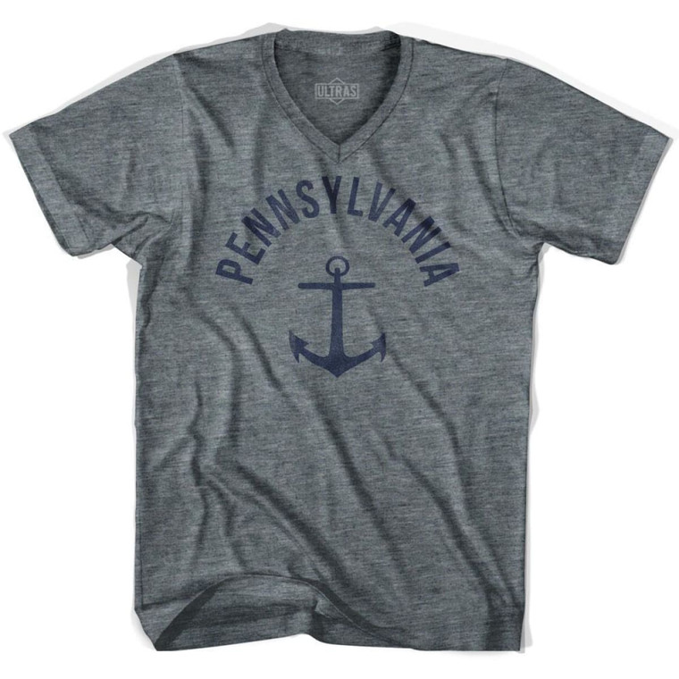 Pennsylvania State Anchor Home Tri-Blend Adult V-neck T-shirt - Athletic Grey