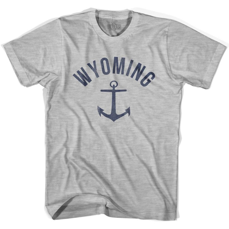 Wyoming State Anchor Home Cotton Adult T-Shirt - Grey Heather
