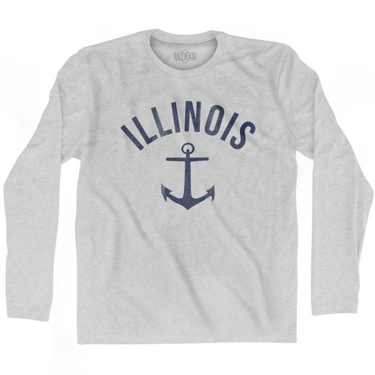 Illinois State Anchor Home Cotton Adult Long Sleeve T-Shirt - Grey Heather