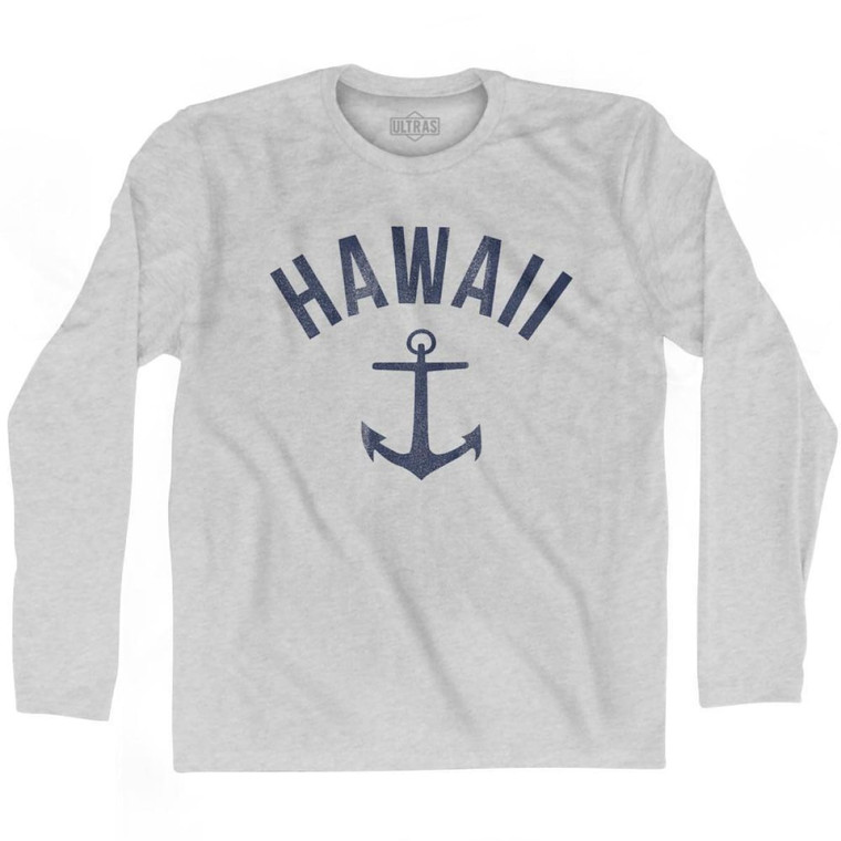 Hawaii State Anchor Home Cotton Adult Long Sleeve T-Shirt - Grey Heather