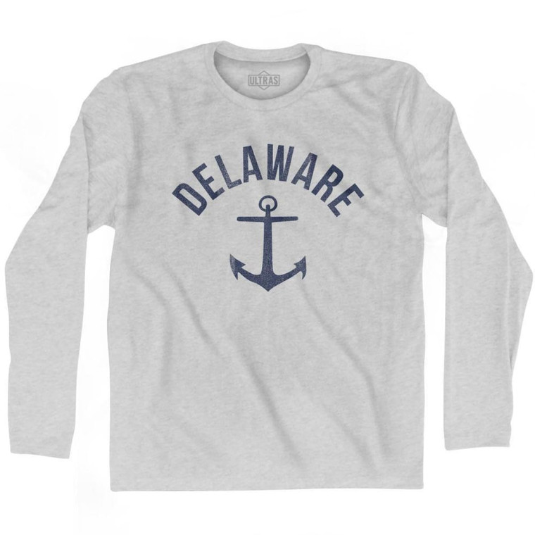 Delaware State Anchor Home Cotton Adult Long Sleeve T-Shirt - Grey Heather